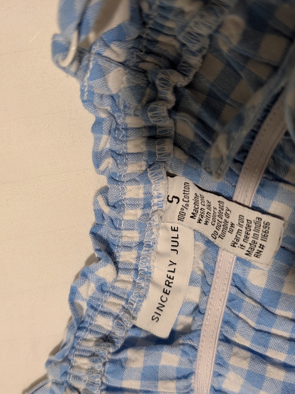 Sleeveless Blue Gingham Jumpsuit with Smocked Waist - Picture 5 of 6